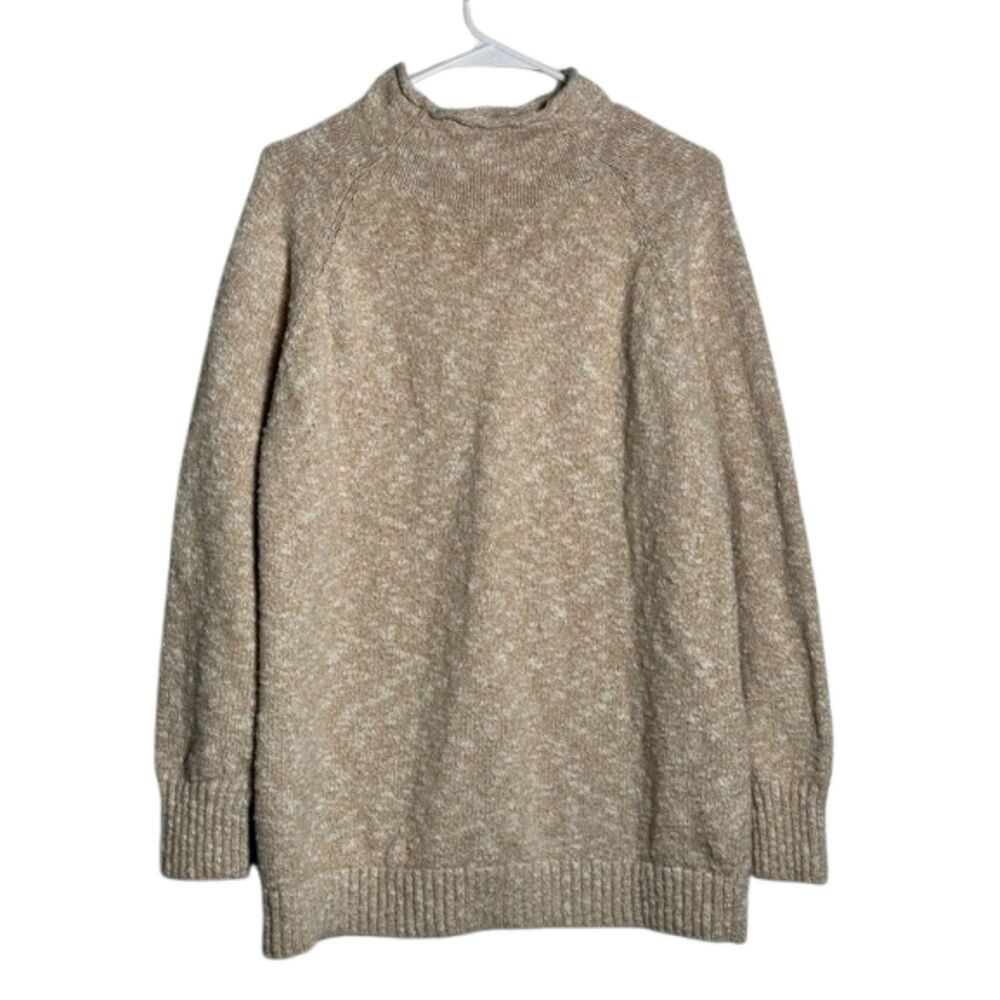 L.L. Bean Knit Rolled Neck Sweater Womens XL Tall Outdoor Fisherman Cotton Cream
